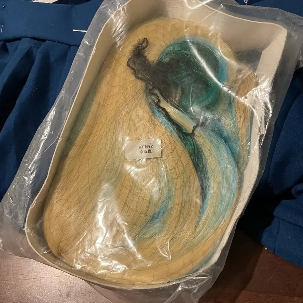 Festival cosplay wig  blonde with blue and green